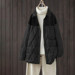 韓国風ファッション シンプル 無地 折り襟 ポケット付き 中綿コート