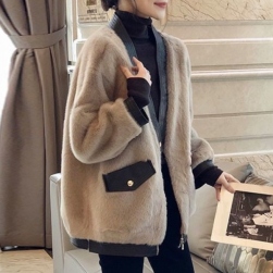 雑誌等に多数掲載 切り替え フェミニン 通勤/OL ファッション 韓国系 配色 ジッパー Vネックコート
