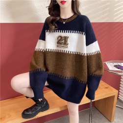 韓国風ファッション カジュアル 配色 配色 プルオーバー ニットセーター