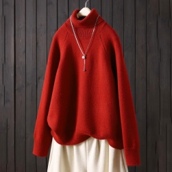 ベースカラー カジュアル ロマンチック ハイネック 無地 伸縮性あり 防寒 長袖 ニットセーター