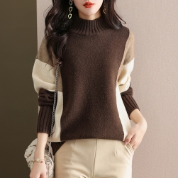 韓国風ファッション エレガント ラウンドネック体型をカバー 切り替え ニットセーター