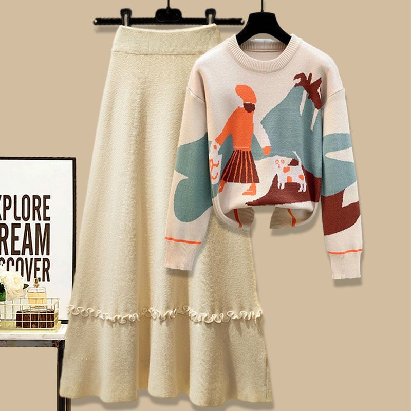 コーヒー／セーター＋アプリコット／スカート