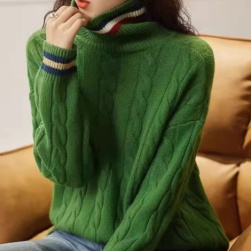 【配色】ファッション 切り替え ハイネック 肌触りよく ニットセーター