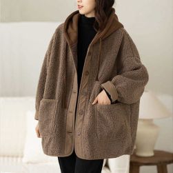 ふわふわと毛皮で覆われた ウールコート フード付き 暖かい ジャケット