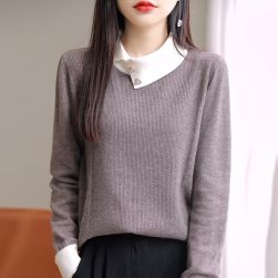 ベースカラー 女っぽさが漂う 韓国系 フェミニン 配色 長袖 ハーフネック 20~40代 ニットセーター