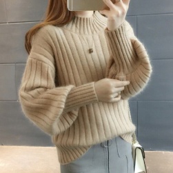 絶対欲しい ファッション韓国系無地伸縮性あり防寒ハーフネック蓄熱保温 ゆったりニットセーター