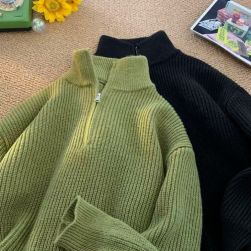 【男女兼用】秋冬 体型をカバー プルオーバー ハーフネック シンプル カジュアル セーター
