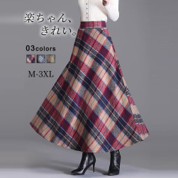 女性に大人気 ！レトロ ファッション 配色 チェック柄 3色展開 体型をカバー 秋冬ロング Aライン スカート
