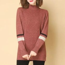 個性的なデザイン ファッション 配色 ハーフネック プルオーバー 着痩せ効果ニットセーター