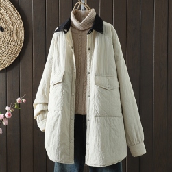 防風性があり暖かい 中綿 柔らかい カジュアル ナチュラル 折り襟 切り替え 冬 配色 ダウンコート