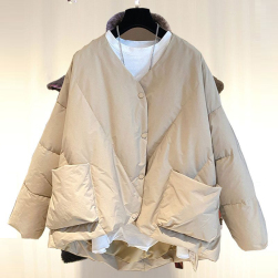 気質アップ 韓国系 レディース シングルブレスト 長袖 Ⅴネック ゆるい カジュアル 中綿コート
