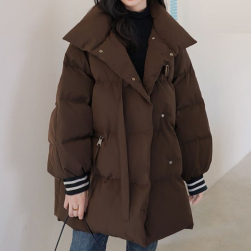 韓国風ファッション 定番シンプル 防寒 配色 秋冬 切り替え モード レディースダウンコート