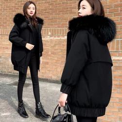 人気商品再入荷 ファッション韓国系防寒通勤大きめのサイズ感ジッパーフード付き中長綿入れコートアウター