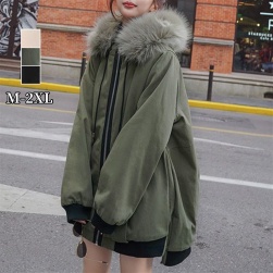 3カラー展開 ジッパーカジュアル防風性があり暖かい毛皮の襟フード付き韓国系 中綿コート