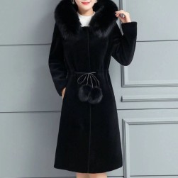 女っぽさが漂う 毛皮の襟 ファッション 厚手 フード付き 暖かい ロング M-4XL レディース 保温 防寒 コート