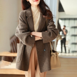 韓国風ファッション シンプル 長袖 折り襟 シングルブレスト ダイス柄 防寒 コート