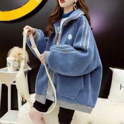 韓国風ファッション カジュアル スタンドネック ラムウール ジッパー オーバーサイズ感 配色 コート