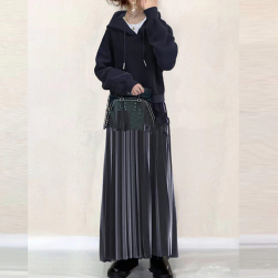 女っぽさが漂う シンプル 長袖 プルオーバー パーカー+Aライン ハイウエスト スカート 二点セット