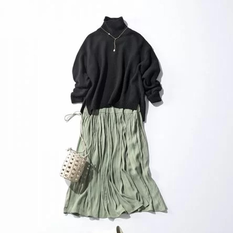 ブラック／ニット＋グリーン／スカート