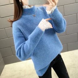 韓国風ファッション プルオーバー ハーフネック 体型をカバー 無地 ニットセーター