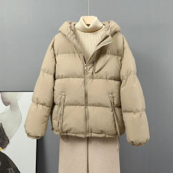 高品質カジュアル森ガール防寒ジッパーフード付き通勤大きめのサイズ感合わせやすい中綿コート