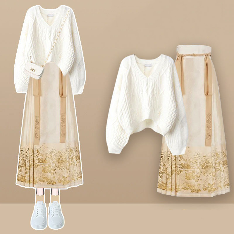 ホワイト/セーター+スカート