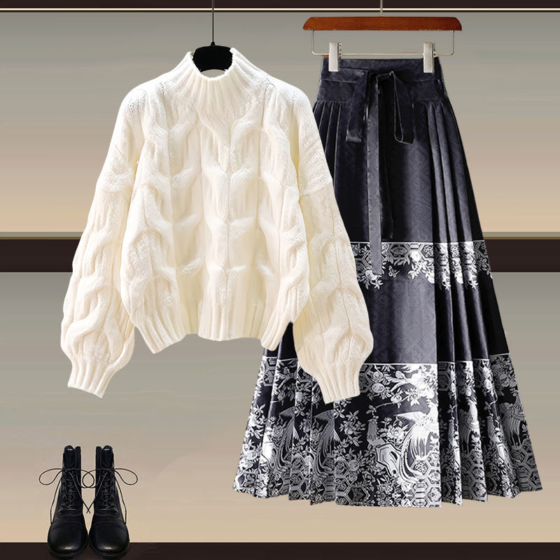 アイボリー01/セーター +ブラック01/スカート