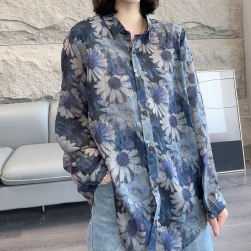 人気を獲得♡ レトロ森ガール大きめのサイズ感花模様折り襟シングルブレスト春秋シャツ