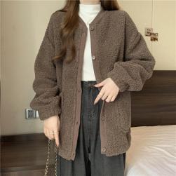 韓国風ファッション シンプル 無地 ボタン レディース シングルブレスト カーディガン