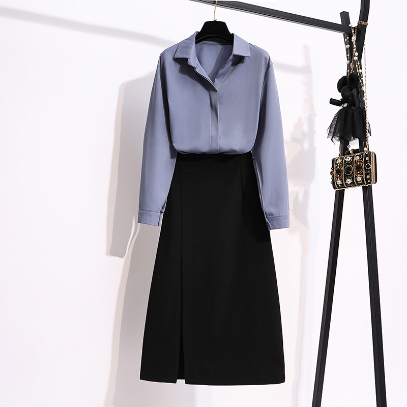 ブルー/シャツ＋ブラック/スカート