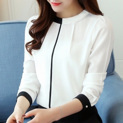 女っぽさが漂う 通勤/OL韓国風スタンドネック着痩せ合わせやすいレディースシャツ