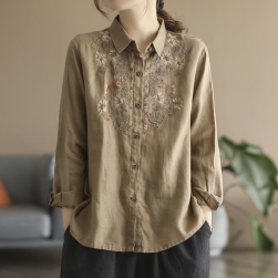 【刺繡】大人可愛い 気質アップ 合わせやすい レディース 体型カバー 森ガール シャツ ブラウス