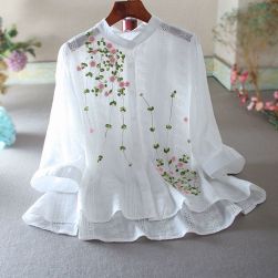 ファッション感満々 花模様 シングルブレスト 七分袖 花柄刺繍森ガールシャツ