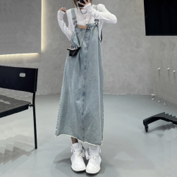 女っぽさが漂う ファッション 韓国系 ノースリーブ 切り替え ゆるい 体型カバー デニム ワンピース 春服 春コーデ ファッション 今日のコーデ 大人コーデ レディース