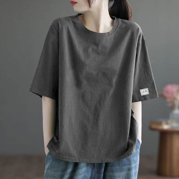 無地ラウンドネックシンプルファッション半袖Tシャツ