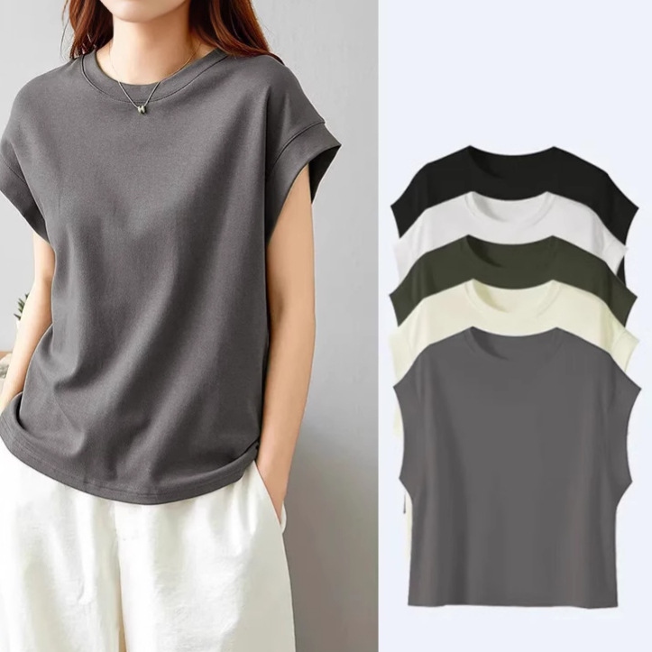 トレンド継続中着回し自在！ プルオーバー ラウンドネック 半袖 無地 ファッション Tシャツ