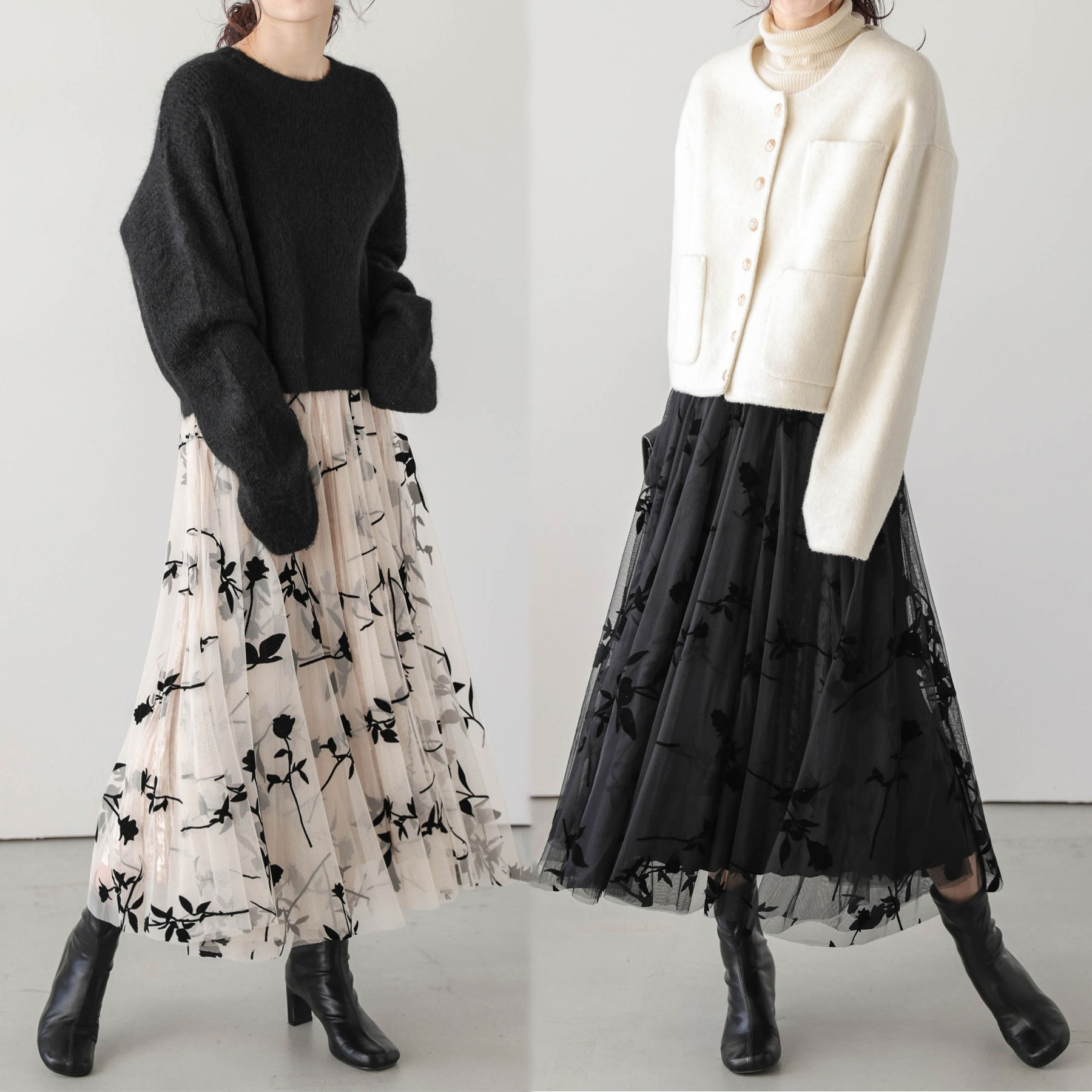 ファン急増中 今季注目 超かわいい Aライン メッシュ プリント 秋冬 スカート