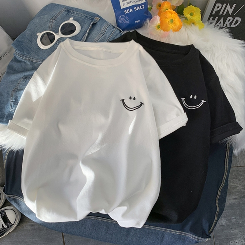ラウンドネックシンプルプリントキュートカジュアル半袖Tシャツ