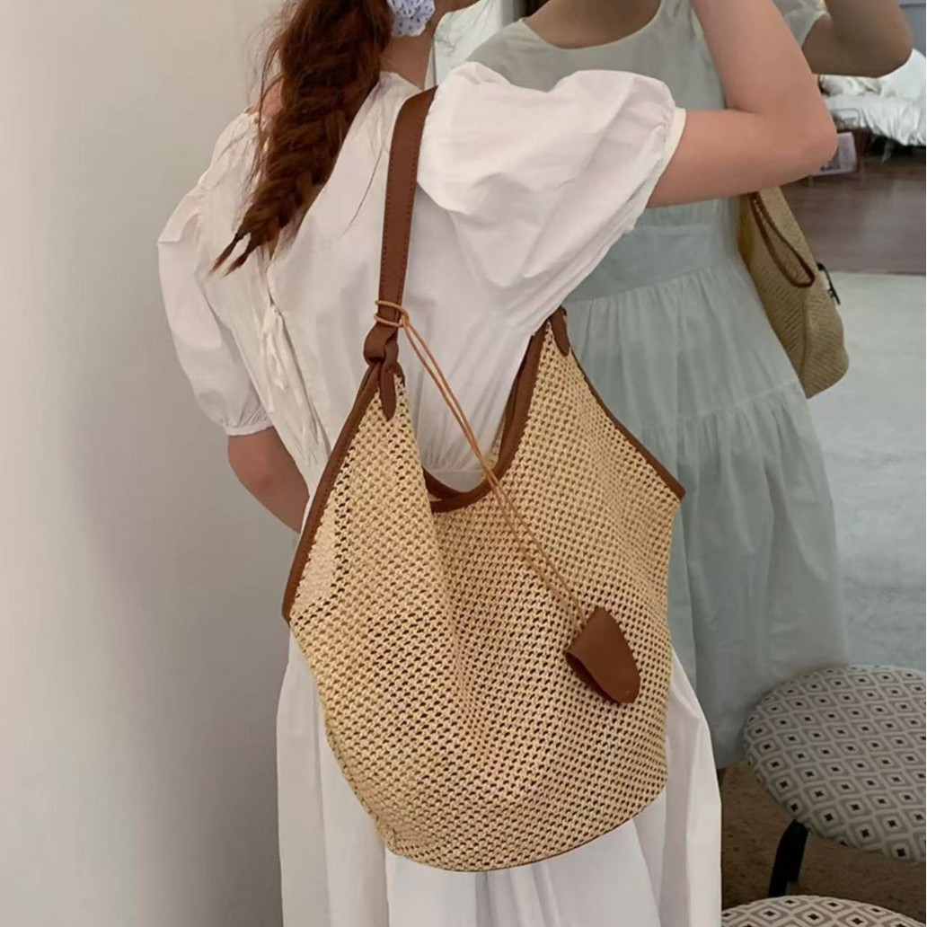 新品登場☆推薦 シンプル 韓国系 オープン カゴバッグ 大容量 草編み ショルダーバッグ