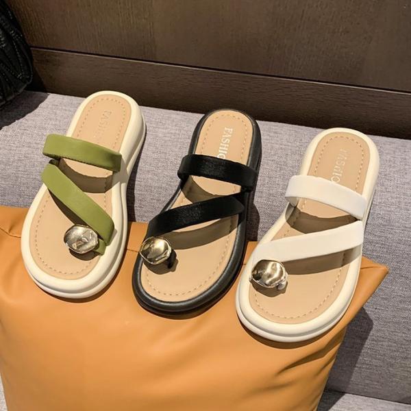シンプルで可愛い 丸トゥ カジュアル 滑りとめ フラットヒール サンダル