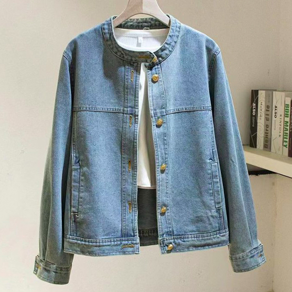 【06/03までの赤字奉仕 3,699円→2,999円 在庫限り】今季人気 万能アイテム スタンドネック 長袖 無地 耐久性 大人可愛い デニム ジャケット