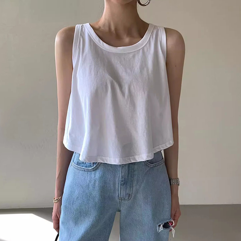 韓国風 シンプルコットン タンクトップTシャツ レディース 無地 不規則ヘム ゆったり