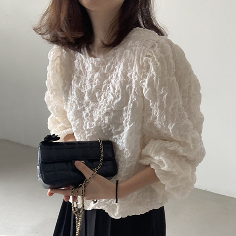 韓国風 秋 シンプル ギャザー入り ロングスリーブシャツ