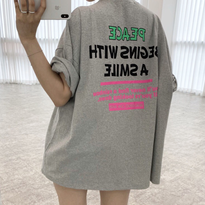 バックロゴプリントTシャツ・ルーズフィット・韓国風カジュアルトップス
