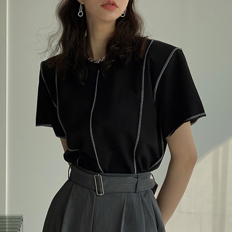 バイカラーステッチ半袖Tシャツ 夏用