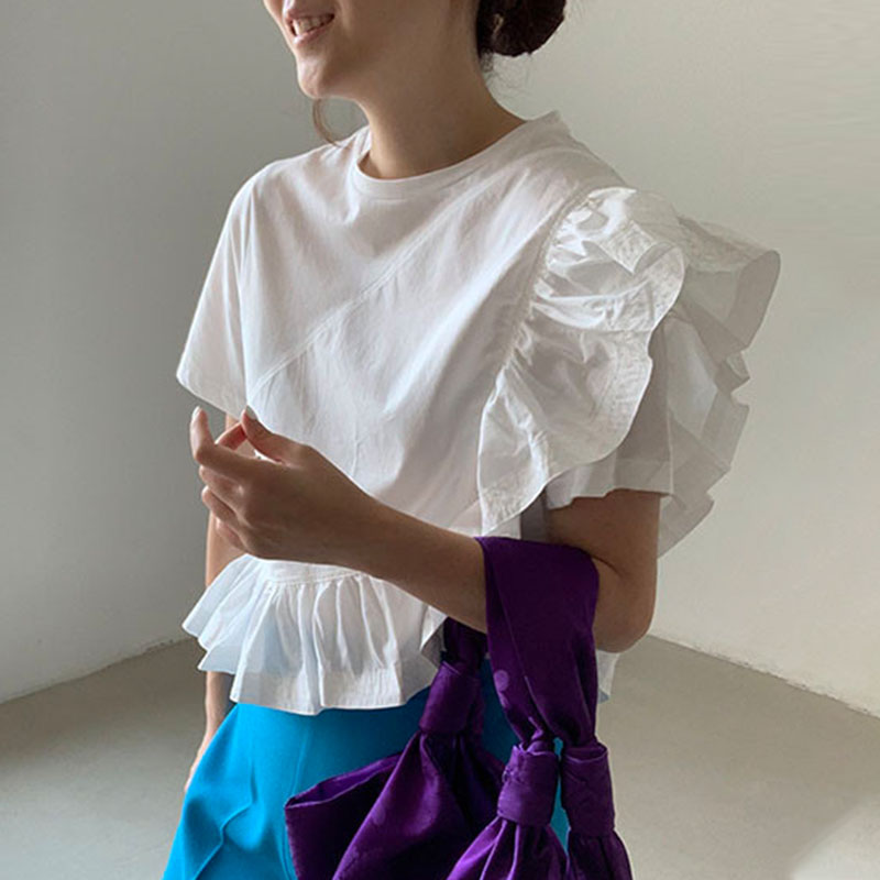 アシンメトリーフリル切替シャツ 夏用