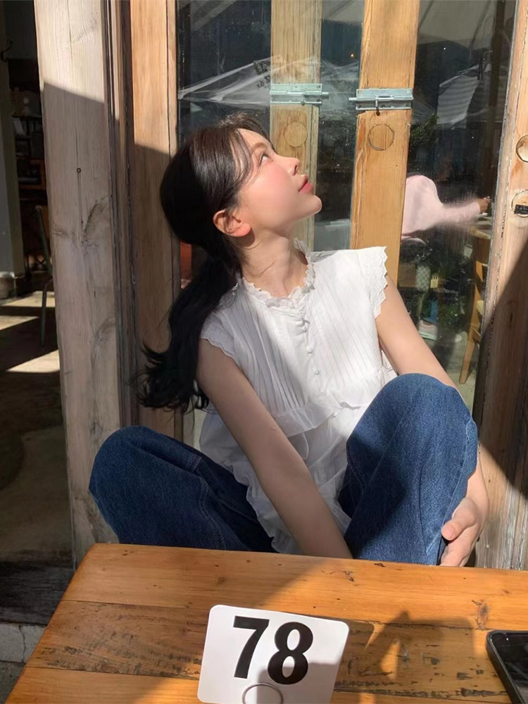 フリルスリーブブラウス デザインシャツ 夏用