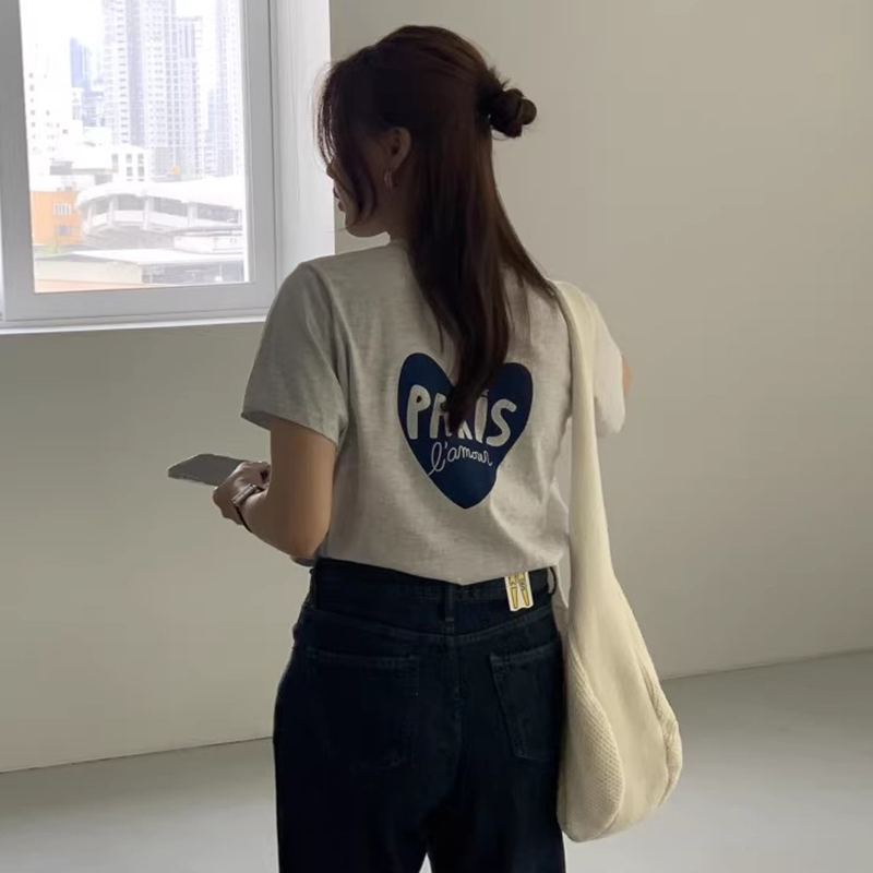 バックプリントラウンドネックゆったり半袖Tシャツ