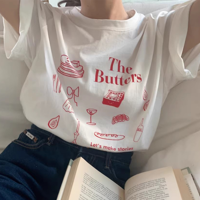 ロゴプリント×配色Tシャツ カジュアル＆キュートなルーズフィットトップス