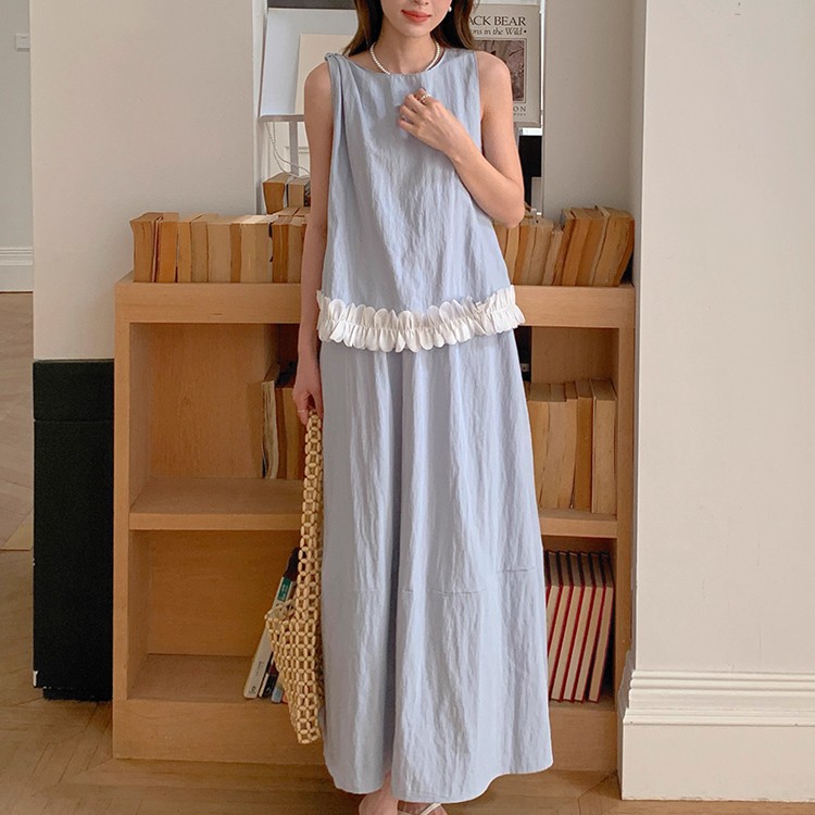 花びら風ヘム キャミトップス＋ハイウエストAラインスカート セットアップ